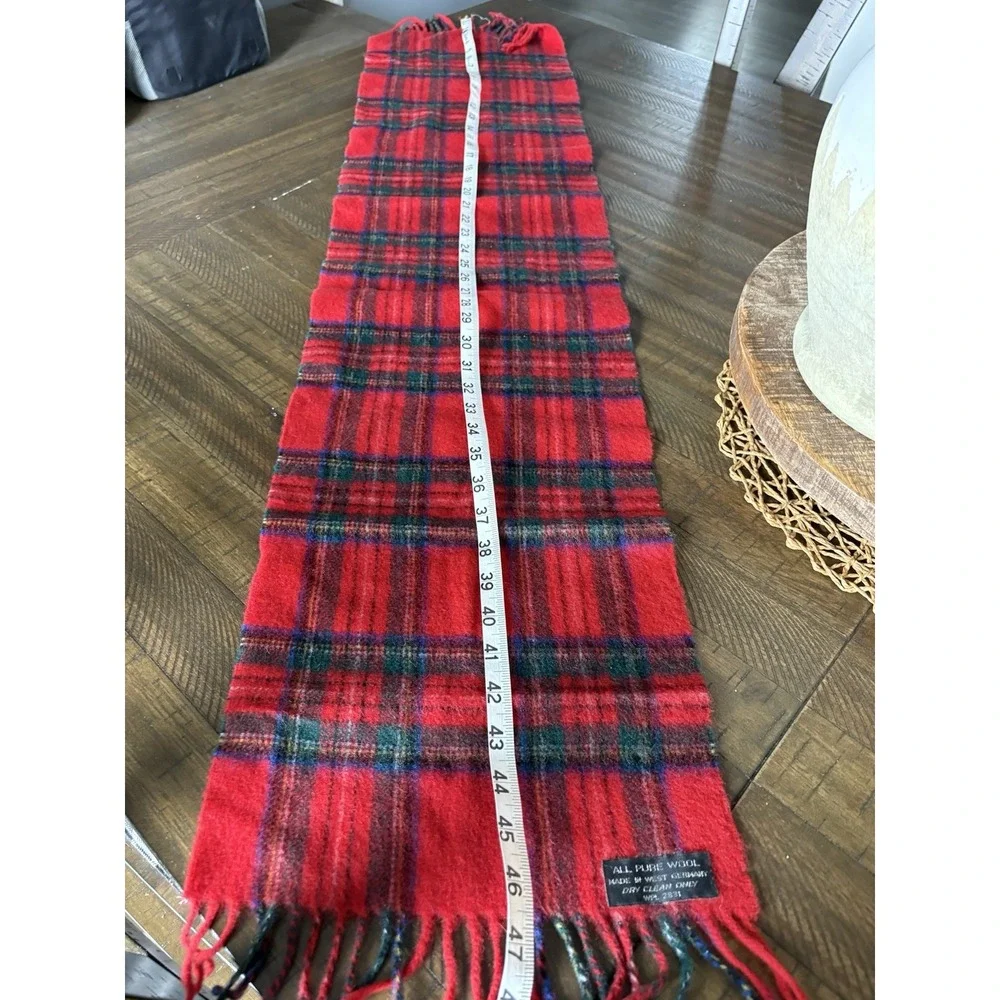 VTG 100% Wool‎ West Germany Plaid Tartan Scarf Red Blue Grandpacore Old Money
